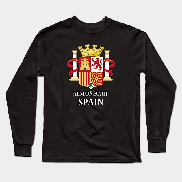 Almuñécar Spain. White text. Gift Ideas For The Spanish Travel Enthusiast. Long Sleeve T-Shirt by Papilio Art